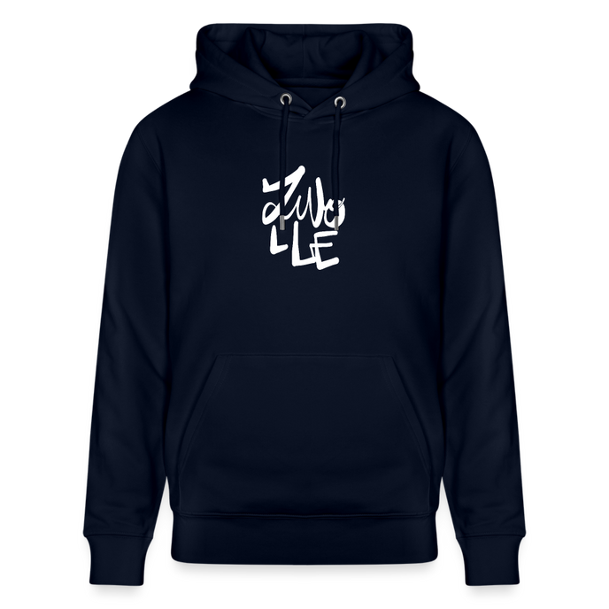 Witte letters Zwolle hoodie. Uniseks bio-hoodie. - marine