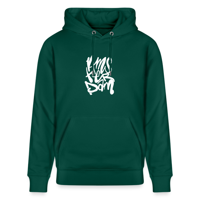 Witte letters Amsterdam trui. Uniseks bio-hoodie. - forest