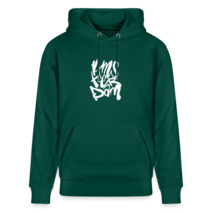 Witte letters Amsterdam trui. Uniseks bio-hoodie. - forest