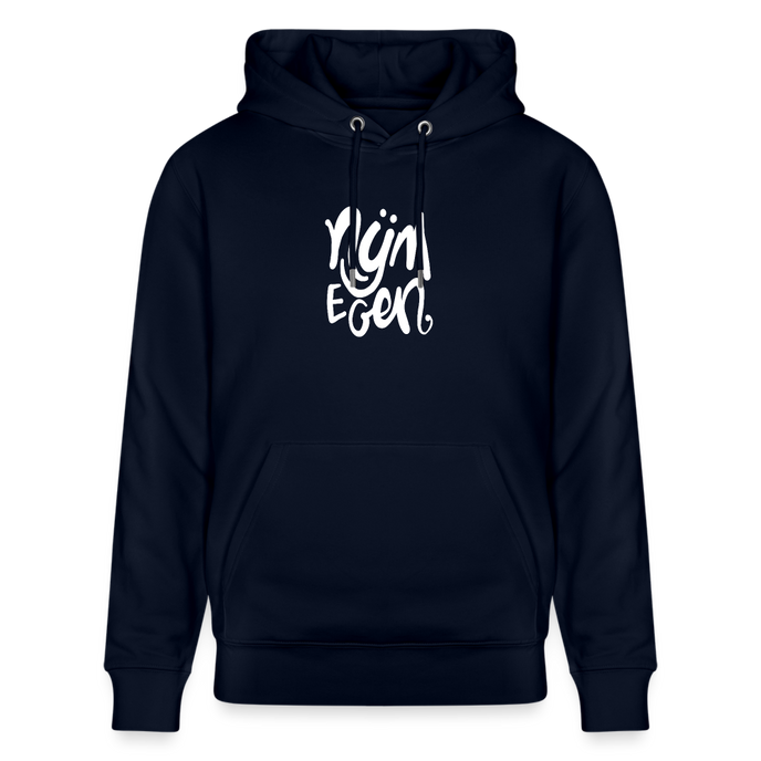 Witte letters Nijmegan trui. Uniseks bio-hoodie. - marine