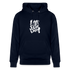 Witte letters Amsterdam trui. Uniseks bio-hoodie. - marine