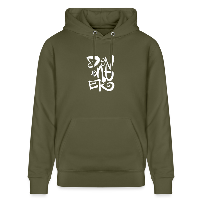 Witte letters Deventer trui. Uniseks bio-hoodie. - kakigroen