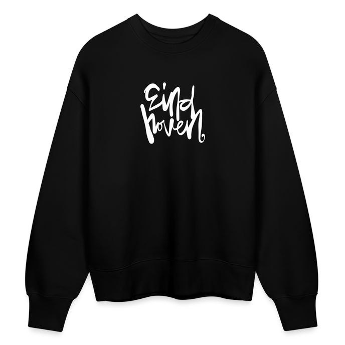 Witte letters Eindhoven trui. Uniseks oversize bio-sweater. - zwart