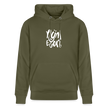 Witte letters Nijmegan trui. Uniseks bio-hoodie. - kakigroen