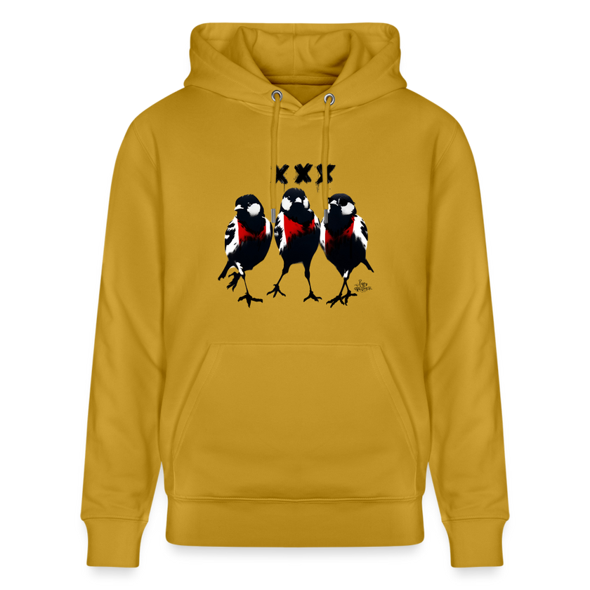 Three cool little birds. Amsterdam shirt. Uniseks bio-hoodie - oker