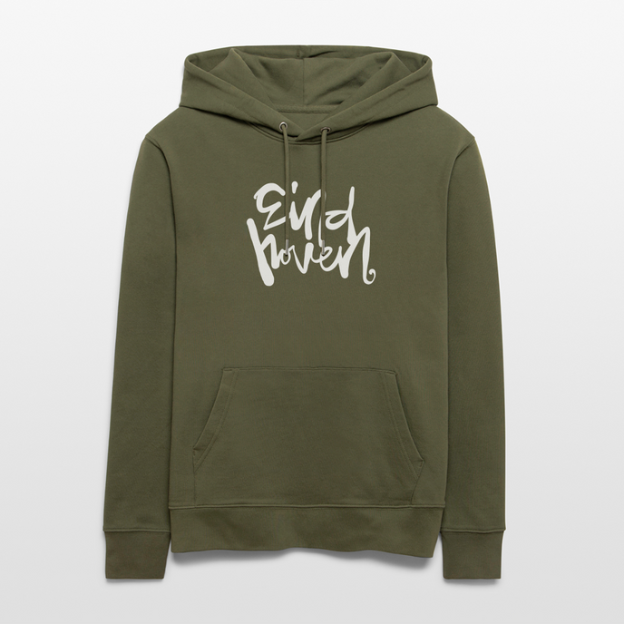 Witte letters Eindhoven trui. Uniseks bio-hoodie. - kakigroen