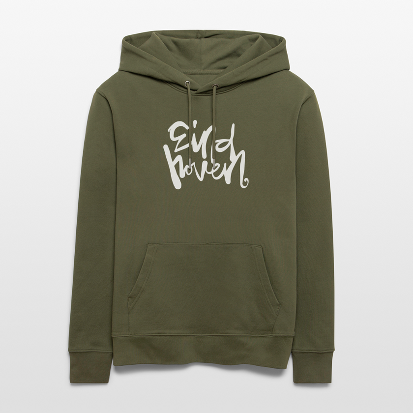 Witte letters Eindhoven trui. Uniseks bio-hoodie. - kakigroen