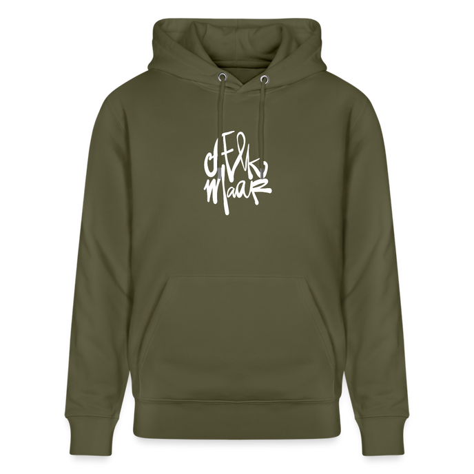 Witte letters Alkmaar trui. Uniseks bio-hoodie. - kakigroen