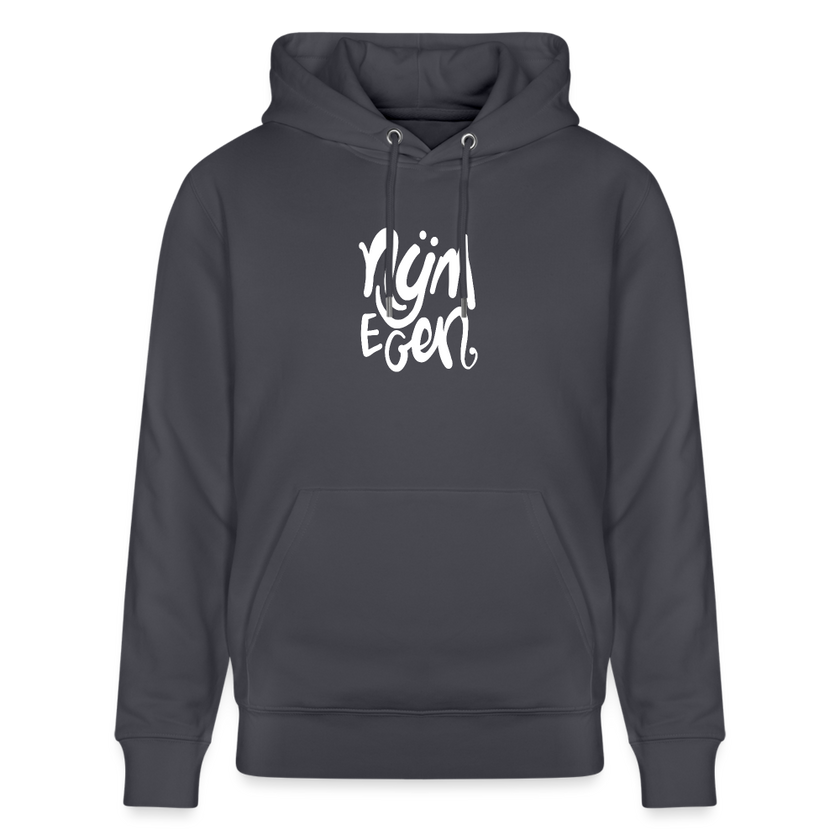 Witte letters Nijmegan trui. Uniseks bio-hoodie. - indigo