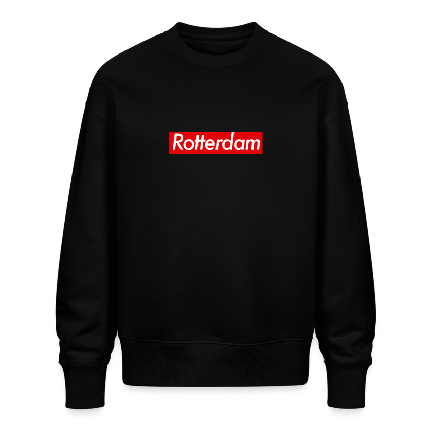 Rotterdam trui. Uniseks oversize bio-sweater. - zwart