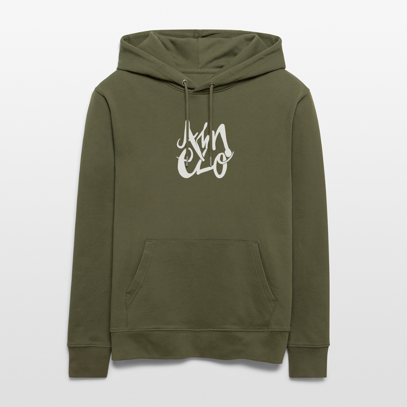 Witte letters Almelo trui. Uniseks bio-hoodie. - kakigroen