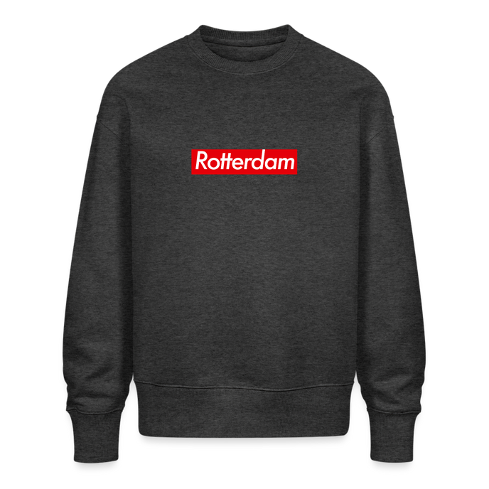 Rotterdam trui. Uniseks oversize bio-sweater. - donkergrijs gemêleerd