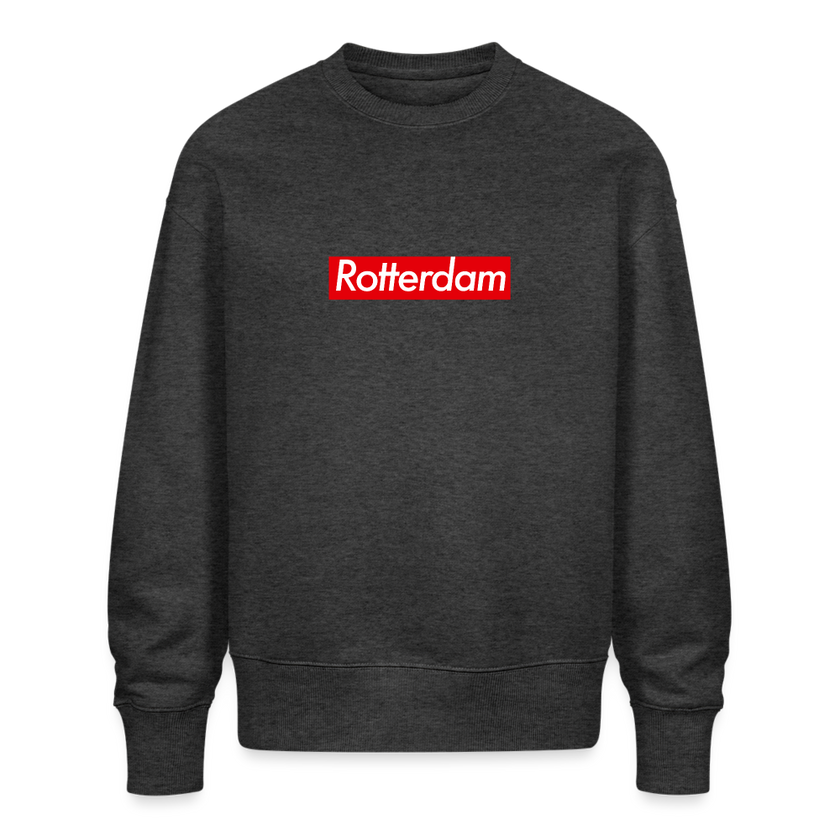 Rotterdam trui. Uniseks oversize bio-sweater. - donkergrijs gemêleerd