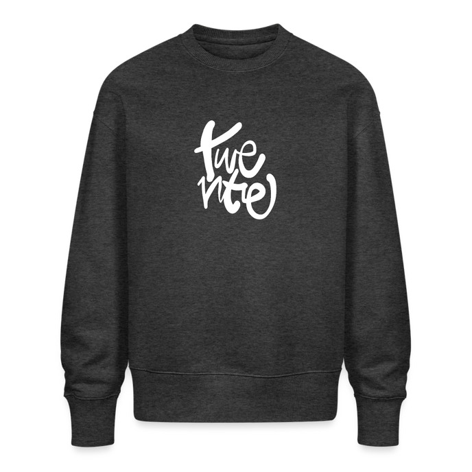 Witte letters Twente trui. Uniseks oversize bio-sweater. - donkergrijs gemêleerd