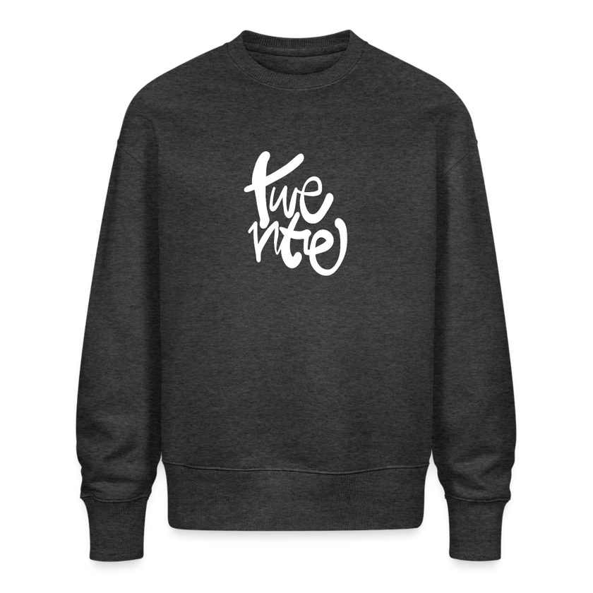 Witte letters Twente trui. Uniseks oversize bio-sweater. - donkergrijs gemêleerd