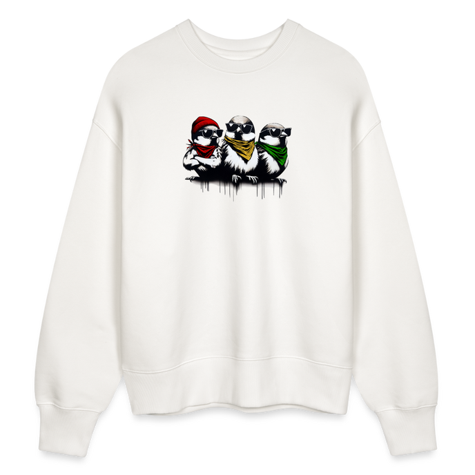 Three little bad #ss birds trui. Uniseks oversize bio-sweater - OFF WHITE