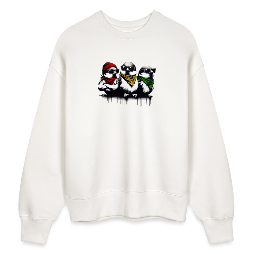 Three little bad #ss birds trui. Uniseks oversize bio-sweater - OFF WHITE