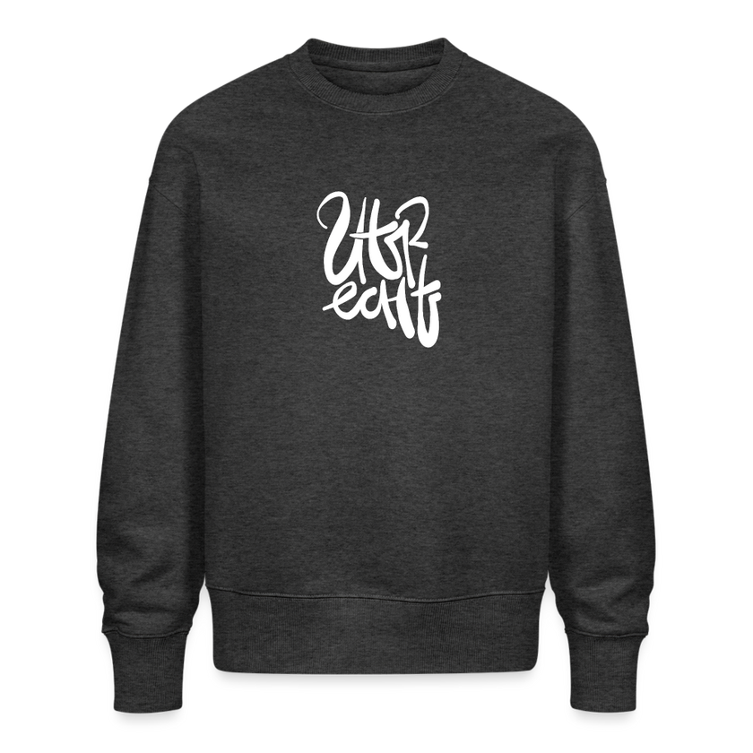 Witte letters Utrecht trui. Uniseks oversize bio-sweater. - donkergrijs gemêleerd