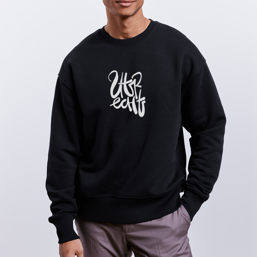 Witte letters Utrecht trui. Uniseks oversize bio-sweater. - zwart