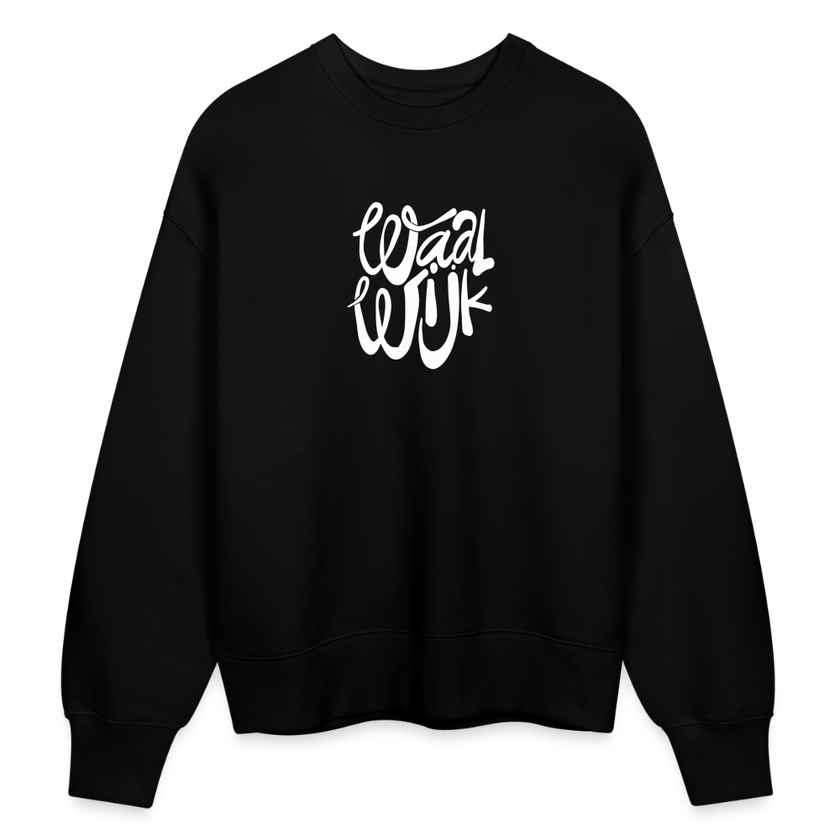 Witte letters Waalwijk trui. Uniseks oversize bio-sweater. - zwart