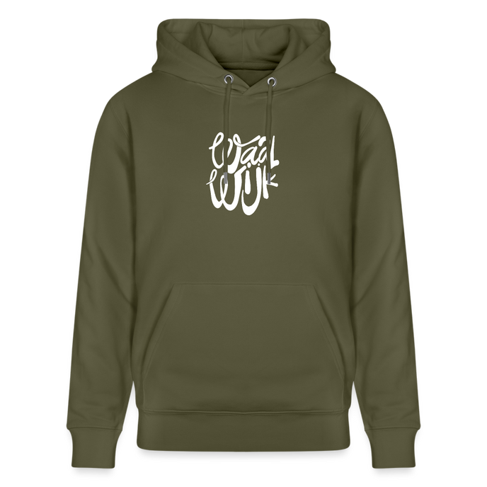 Witte letters Waalwijk hoodies. Uniseks bio-hoodie. - kakigroen