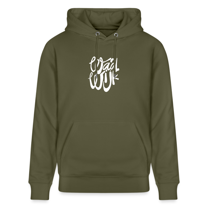 Witte letters Waalwijk hoodies. Uniseks bio-hoodie. - kakigroen