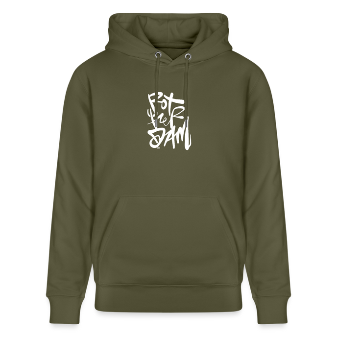 Witte letters Rotterdam trui. Uniseks bio-hoodie. - kakigroen