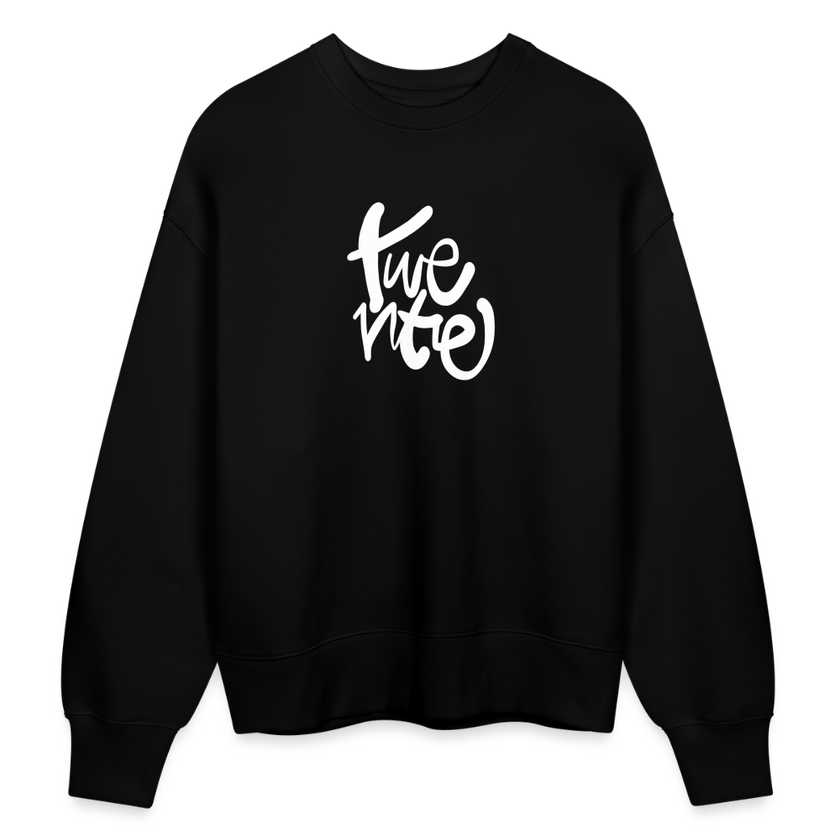 Witte letters Twente trui. Uniseks oversize bio-sweater. - zwart