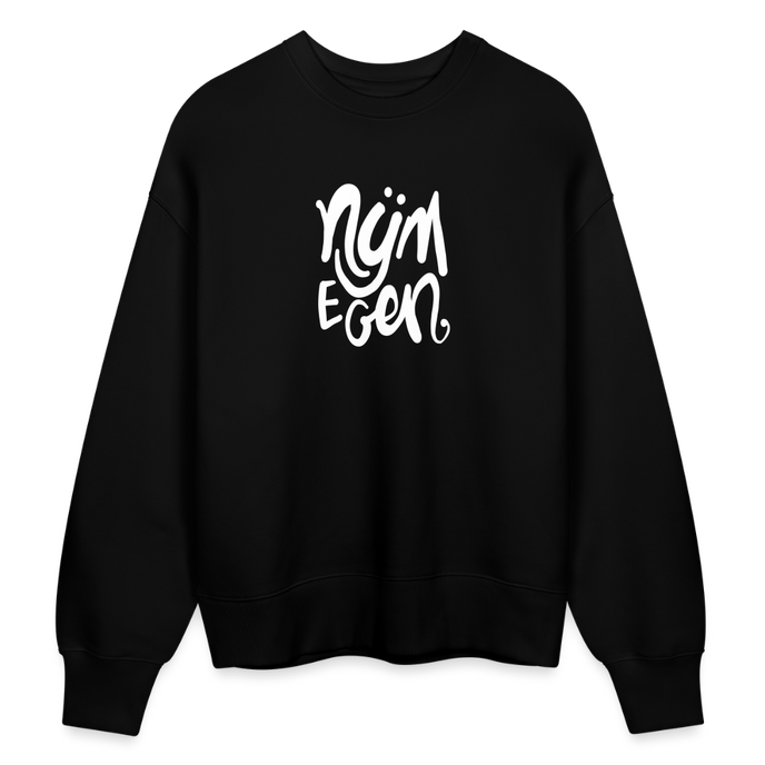 Witte letters Nijmegan trui. Uniseks oversize bio-sweater. - zwart