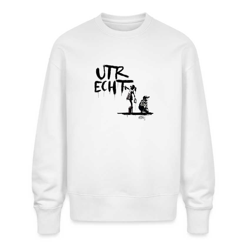 Boefjes Utrecht. Uniseks oversize bio-sweater. - wit