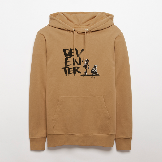 Boefjes Deventer. Uniseks bio-hoodie. - Latte