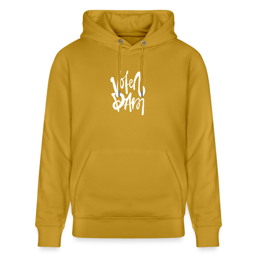 Witte letters Volendam hoodie. Uniseks bio-hoodie. - oker