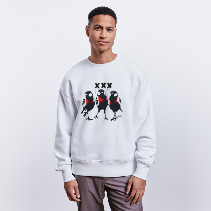 Three cool little birds Amsterdam Uniseks oversize bio-sweater - wit