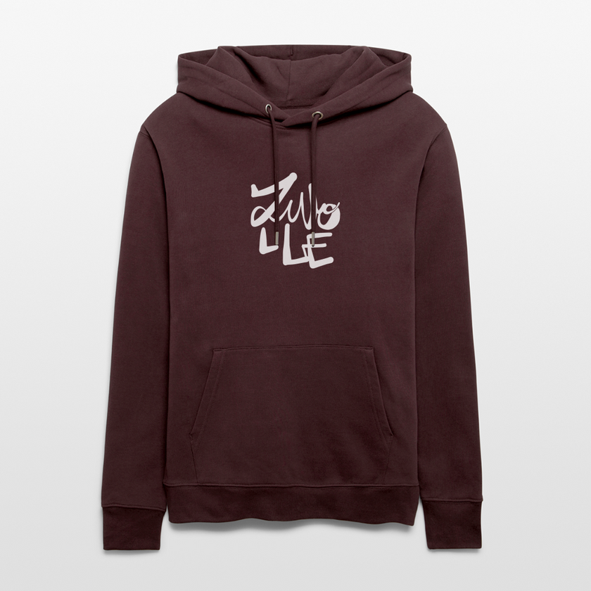 Witte letters Zwolle hoodie. Uniseks bio-hoodie. - maroon