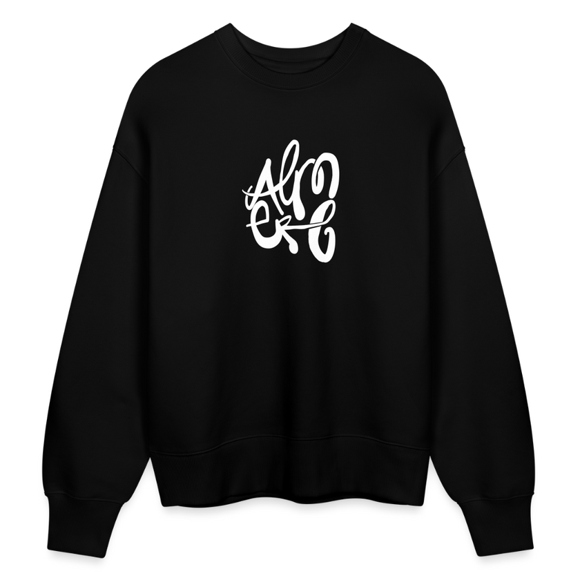 Witte letters Almere trui. Uniseks oversize bio-sweater. - zwart