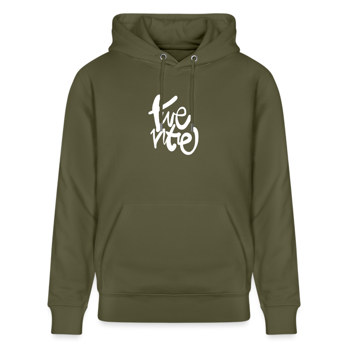 Witte letters Twente trui. Uniseks bio-hoodie. - kakigroen