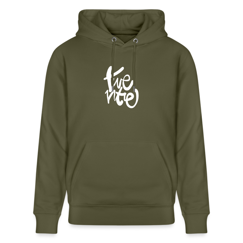 Witte letters Twente trui. Uniseks bio-hoodie. - kakigroen