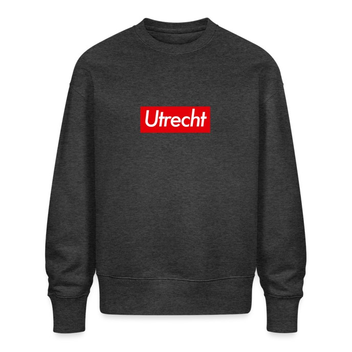 Utrecht trui. Uniseks oversize bio-sweater. - donkergrijs gemêleerd