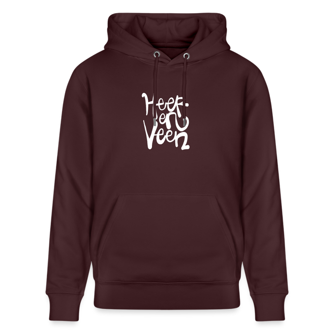 Witte letters Heerenveen trui. Uniseks bio-hoodie. - maroon