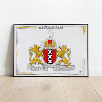 Wapen van Amsterdam, Liggend stadswapen Amsterdam poster, lijst, canvas lijst, illustratie Hans Breuker