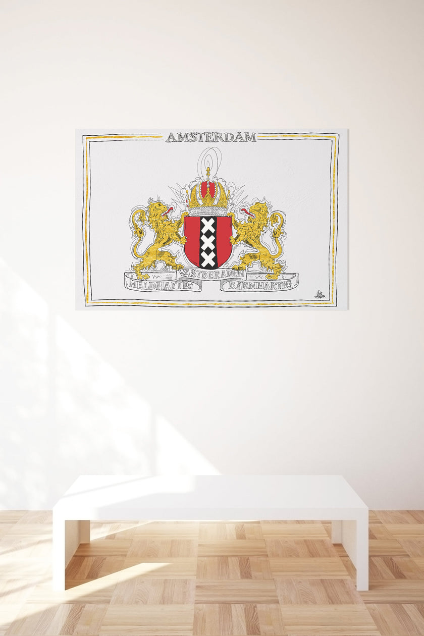 Wapen van Amsterdam, Liggend stadswapen Amsterdam poster, lijst, canvas lijst, illustratie Hans Breuker