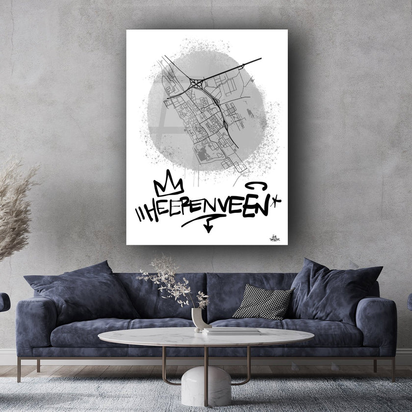 Stadsplattegrond poster van Heerenveen streetart stijl