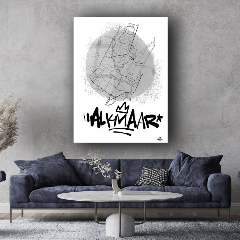 Stadsplattegrond poster van Alkmaar streetart stijl