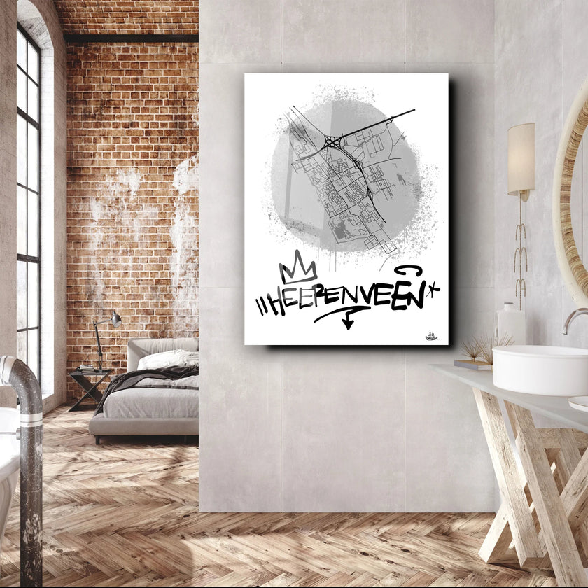 Stadsplattegrond poster van Heerenveen streetart stijl