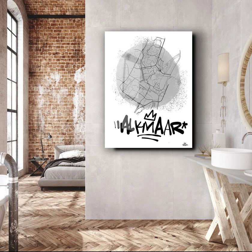 Stadsplattegrond poster van Alkmaar streetart stijl