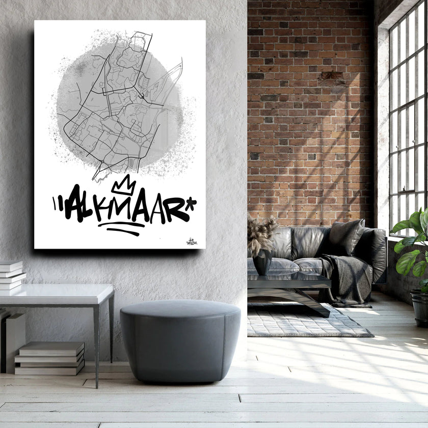 Stadsplattegrond poster van Alkmaar streetart stijl