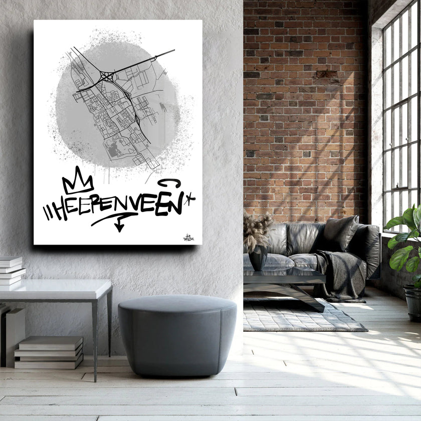 Stadsplattegrond poster van Heerenveen streetart stijl