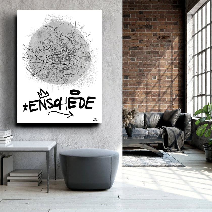 Stadsplattegrond poster van Enschede streetart stijl