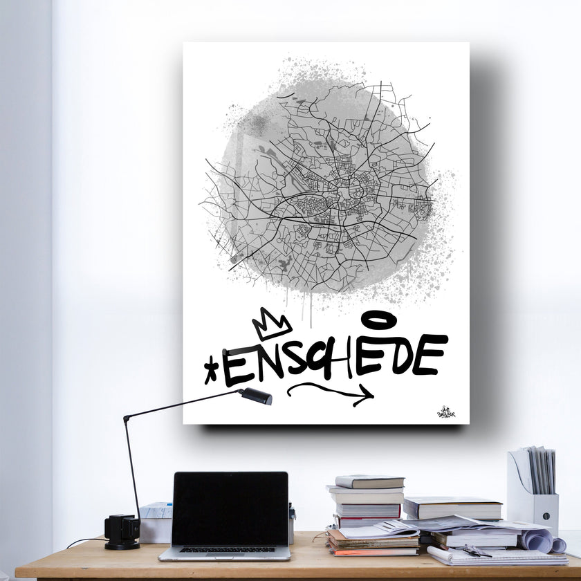 Stadsplattegrond poster van Enschede streetart stijl