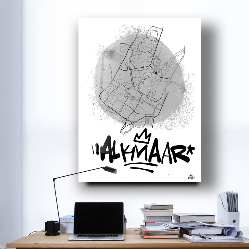 Stadsplattegrond poster van Alkmaar streetart stijl